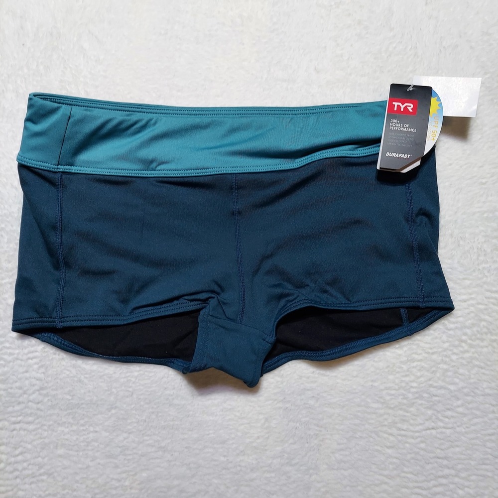 TYR Solid Casey Boyshort Women Size 14 Storm Blue Durafast Elite Swim Bottoms